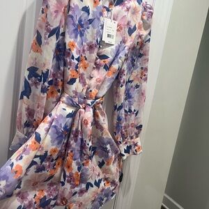 Lucy Paris Floral Button-Front Dress in Lavender, Purple, Orange and Navy